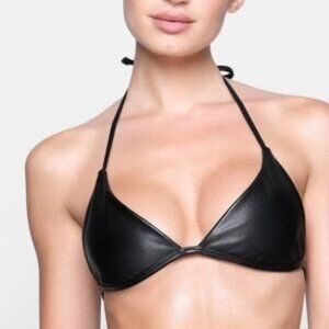 SKIMS Faux Leather Tie Triangle Bralette Onyx Large